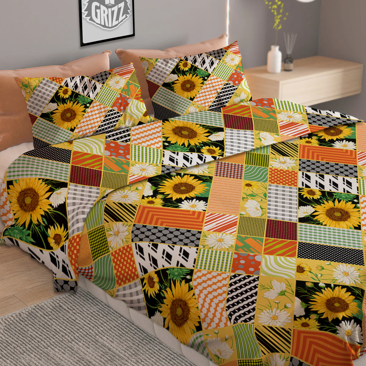 Patchwork Sunflowers Print Duvet Cover Bedding Set - Image 2