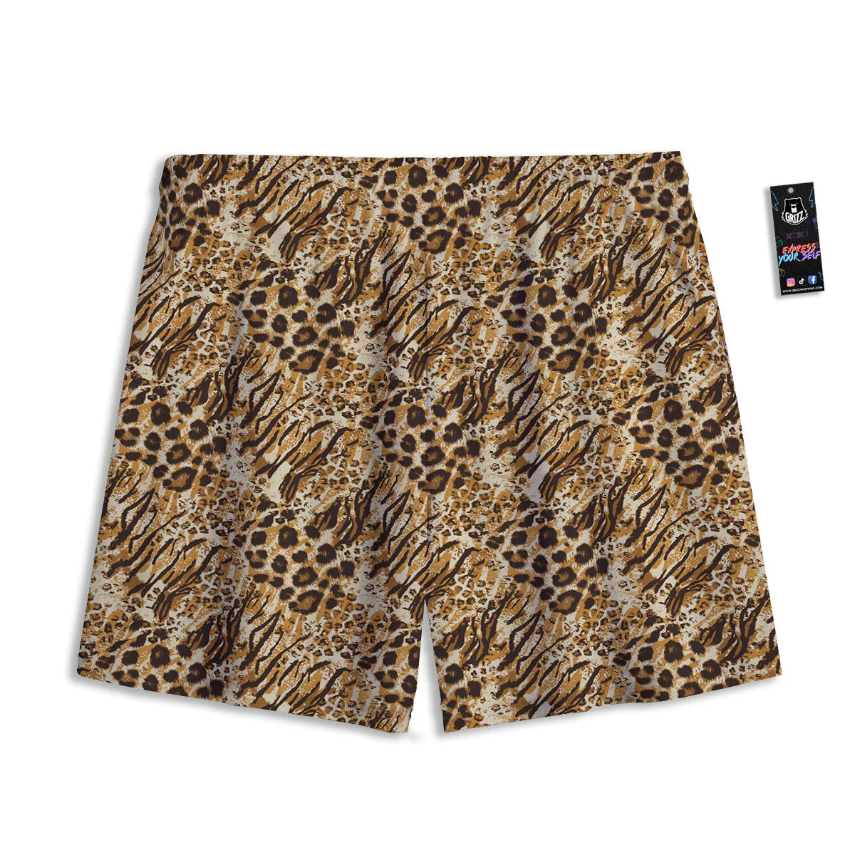 Patchwork Tiger Skin Print Pattern Mesh Shorts - Image 2