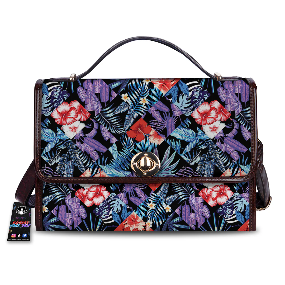 Patchwork Tropical Watercolor Print Pattern Women's Satchel Bag
