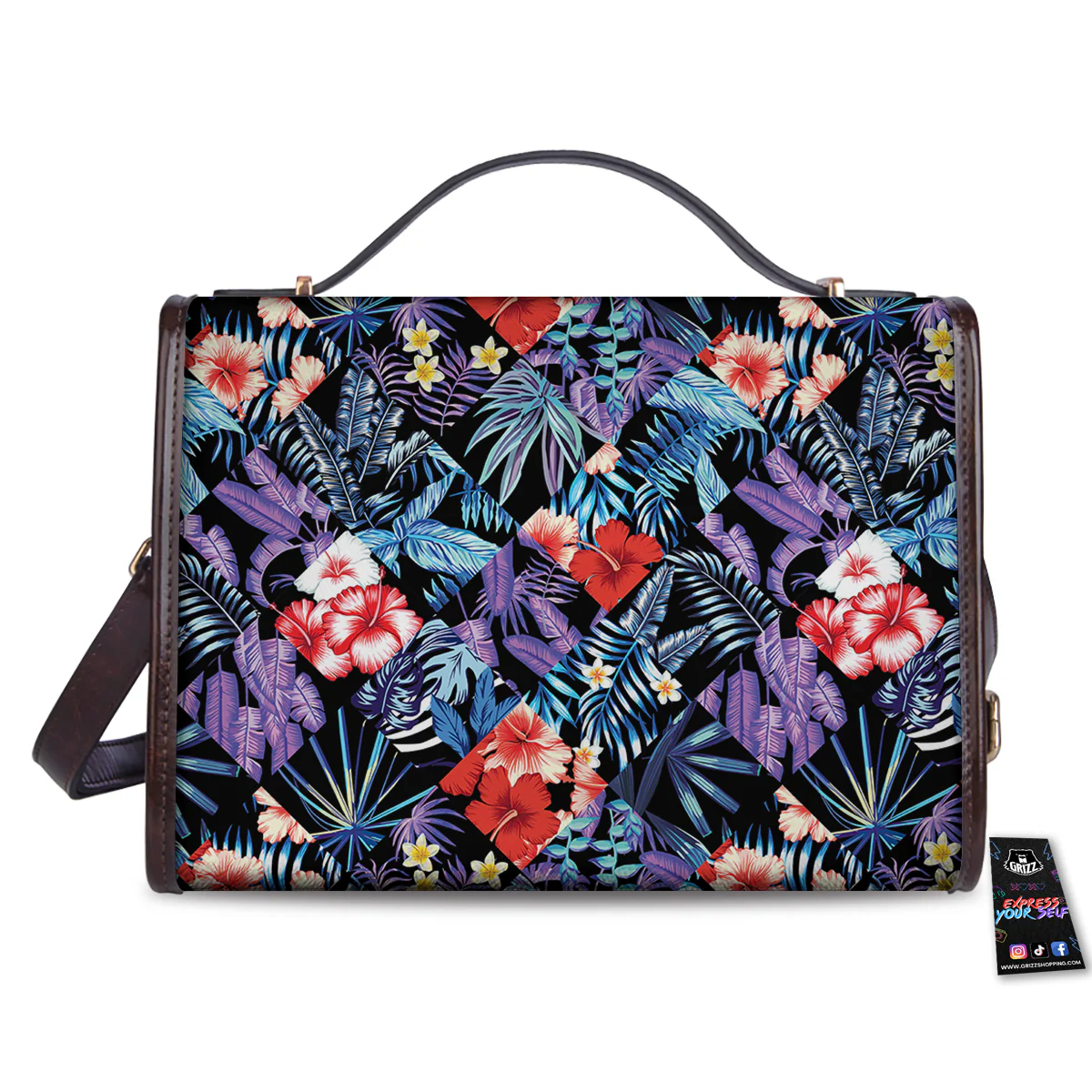 Patchwork Tropical Watercolor Print Pattern Women's Satchel Bag - Image 2