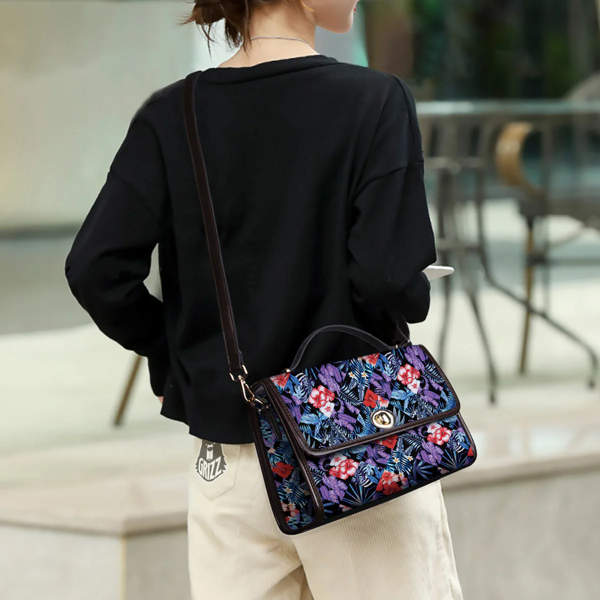Patchwork Tropical Watercolor Print Pattern Women's Satchel Bag - Image 3