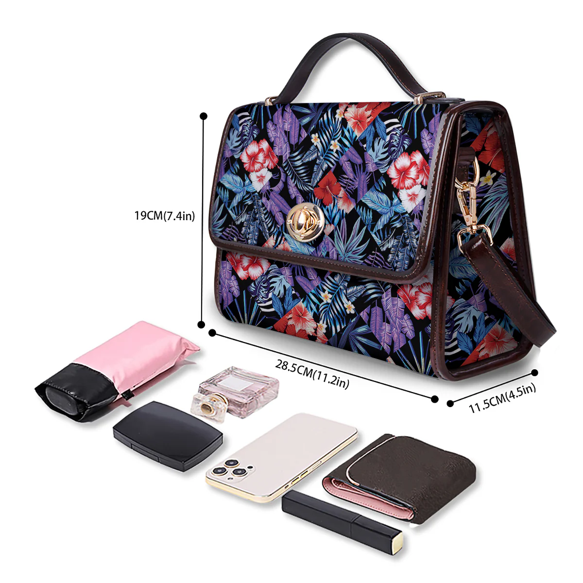 Patchwork Tropical Watercolor Print Pattern Women's Satchel Bag - Image 4
