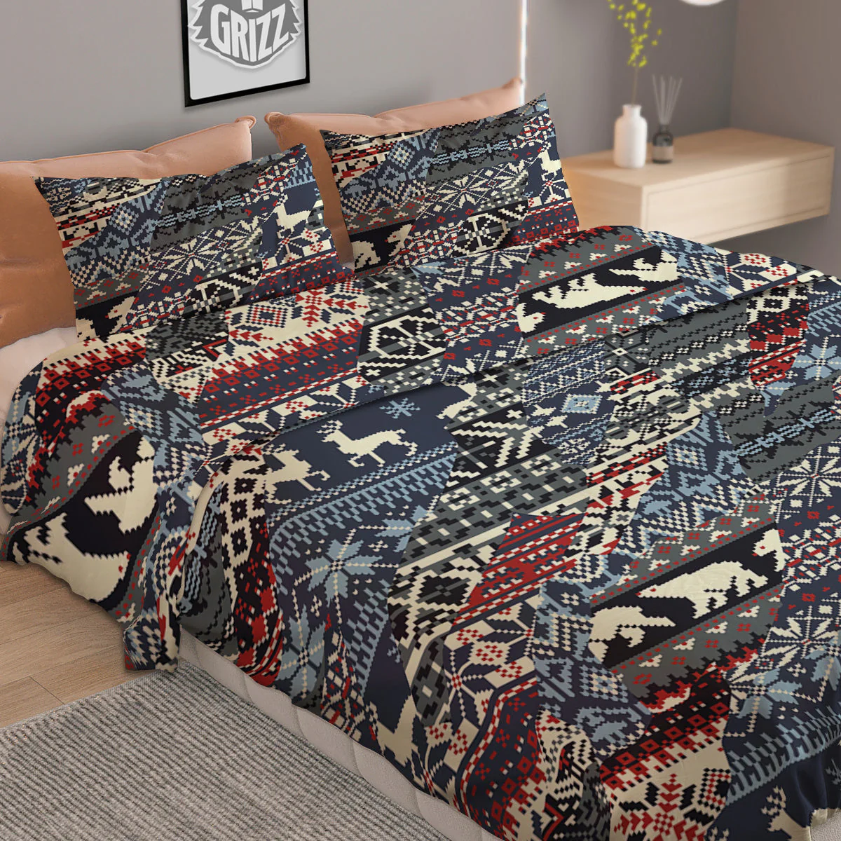 Patchwork Ugly Snowflake And Knitted Print Pattern Duvet Cover Bedding Set - Image 2