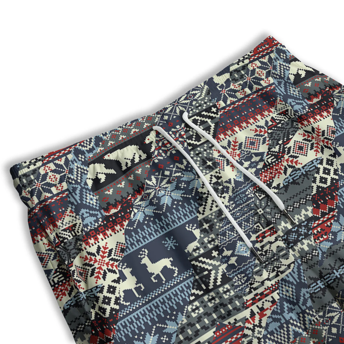 Patchwork Ugly Snowflake And Knitted Print Pattern Men's Athletic Shorts - Image 3
