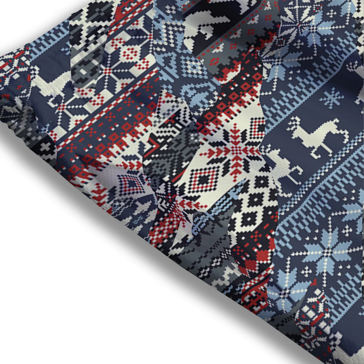 Patchwork Ugly Snowflake And Knitted Print Pattern Mesh Shorts - Image 3
