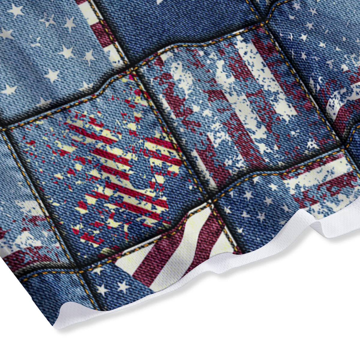 Patchwork USA Denim Print Pattern Mesh Shorts - Image 4