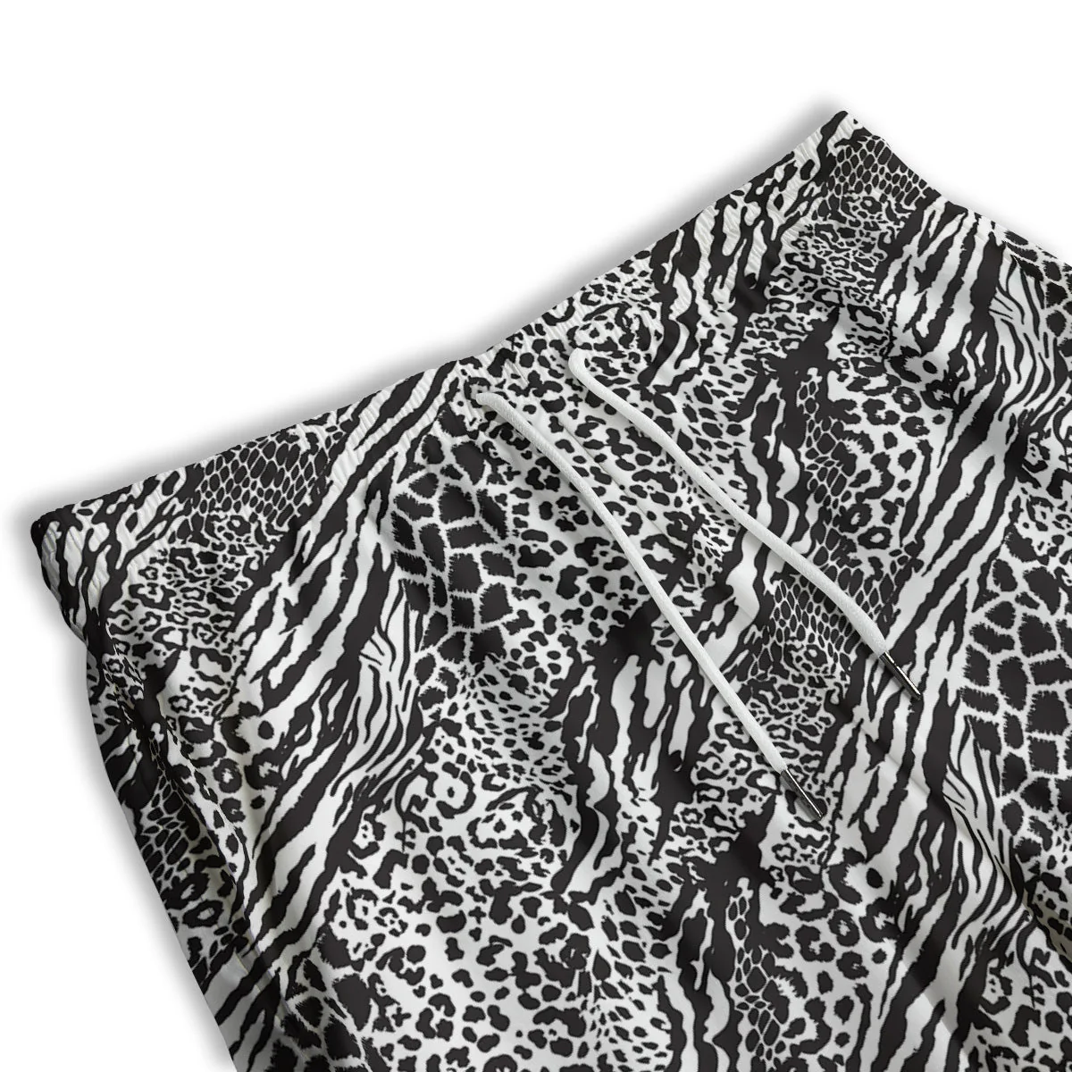 Patchwork White Black Animal Skins Print Pattern Men's Athletic Shorts - Image 3