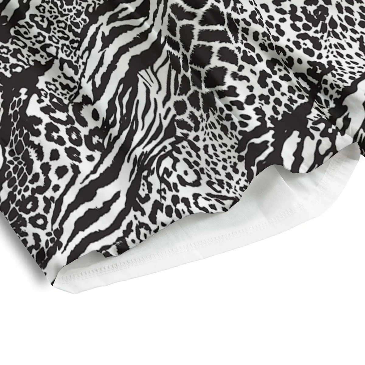 Patchwork White Black Animal Skins Print Pattern Men's Athletic Shorts - Image 4