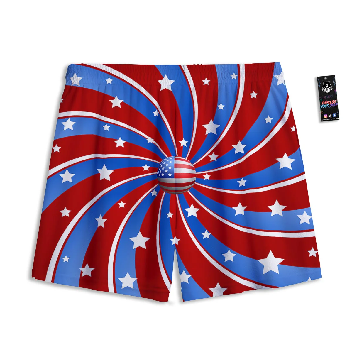 Patriotic Star Swirl American Print Mesh Shorts - Image 2