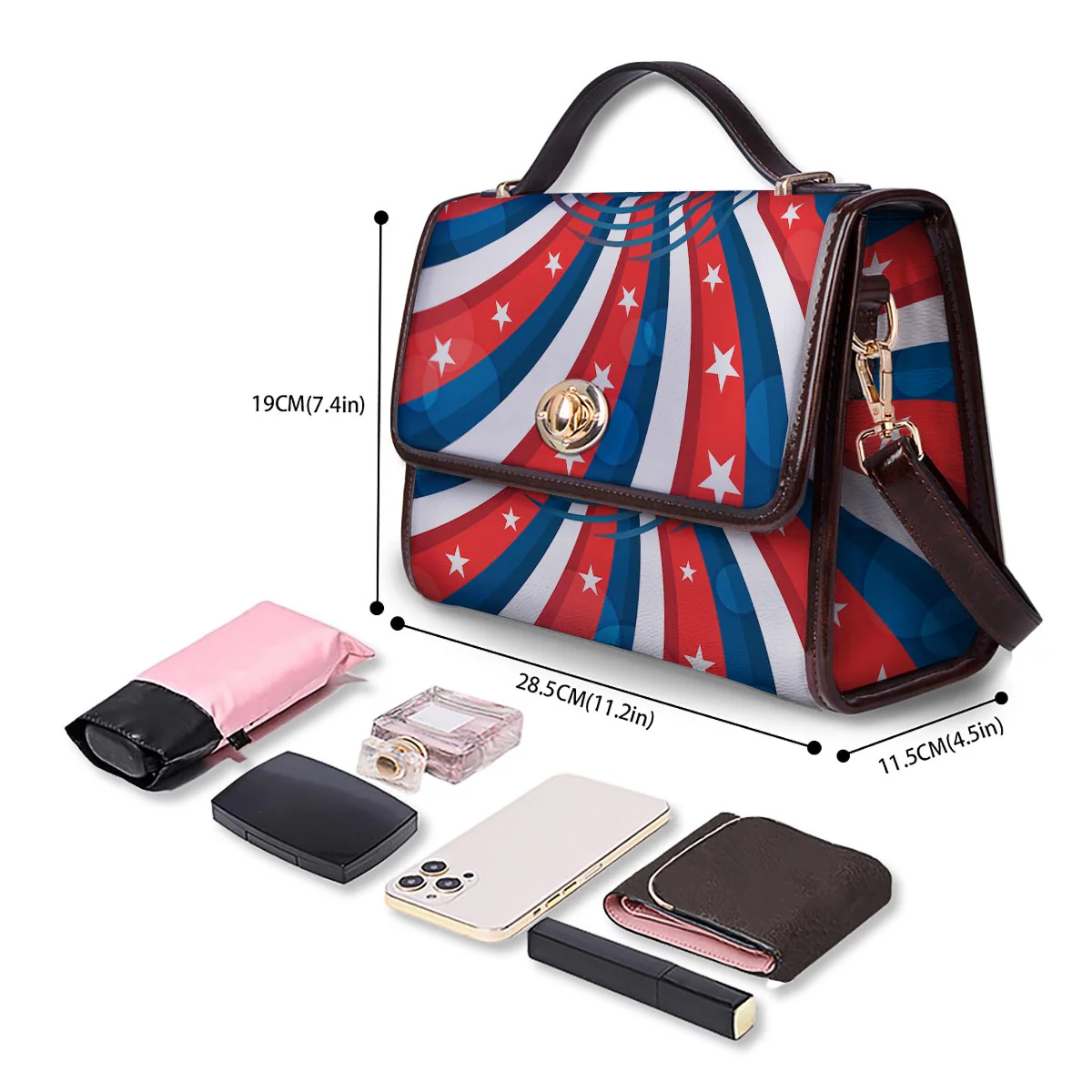 Patriotic Swirly American Print Women's Satchel Bag - Image 4