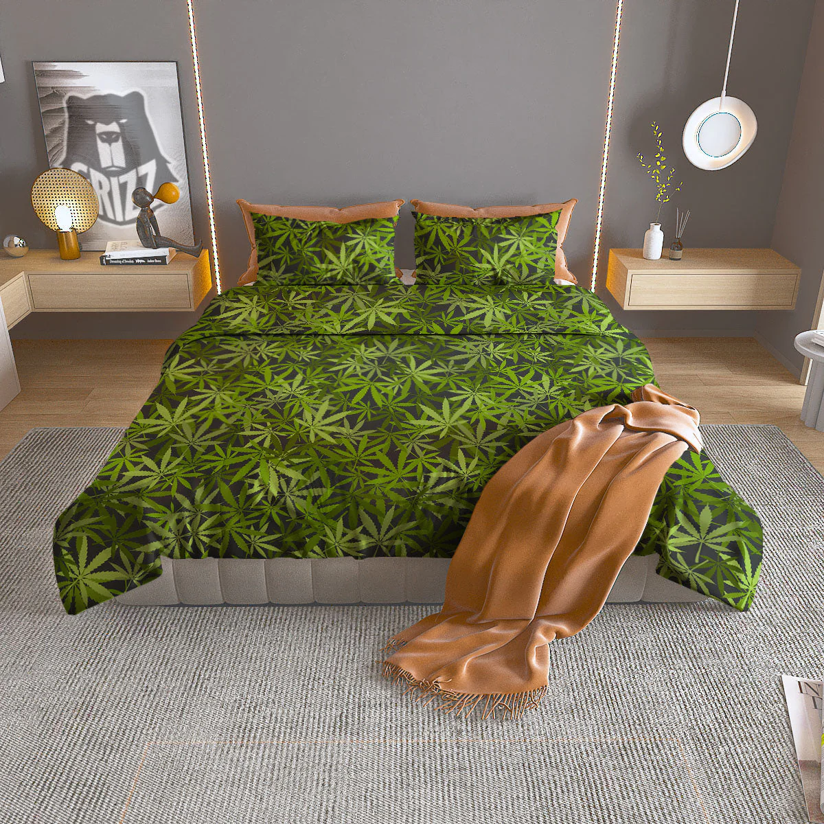 Pattern Leaf Marijuana Print Duvet Cover Bedding Set