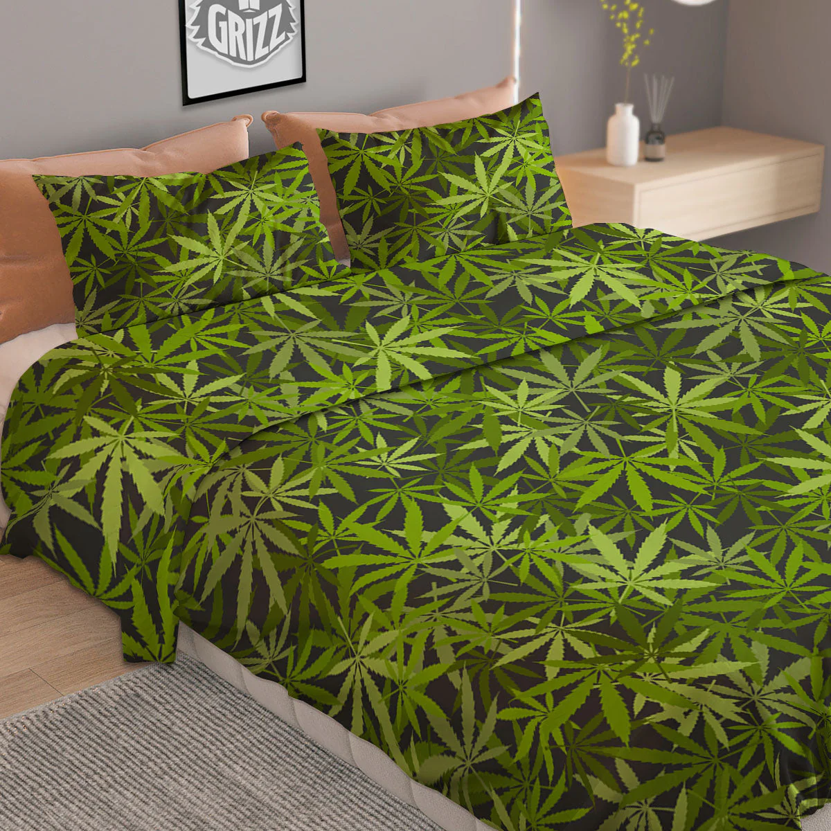Pattern Leaf Marijuana Print Duvet Cover Bedding Set - Image 2