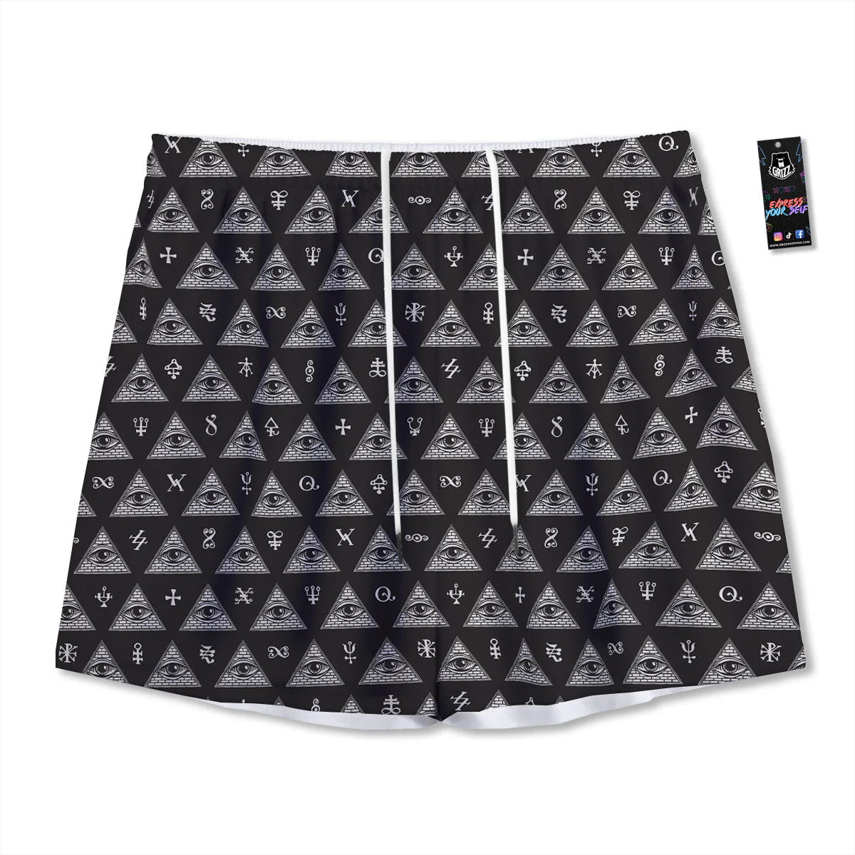 Pattern Masonic Eye Print Mesh Shorts