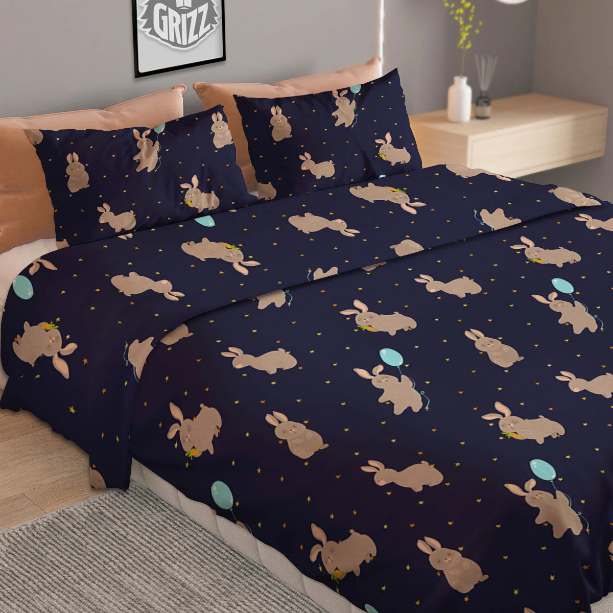 Pattern Mini Rabbit Print Duvet Cover Bedding Set - Image 2