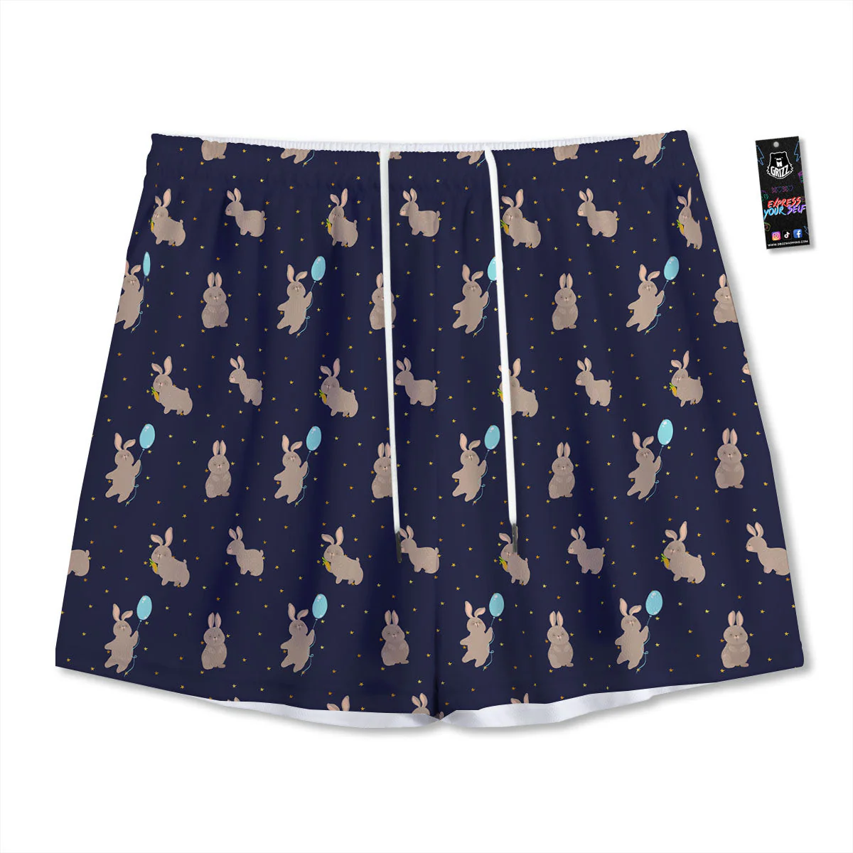 Pattern Mini Rabbit Print Mesh Shorts