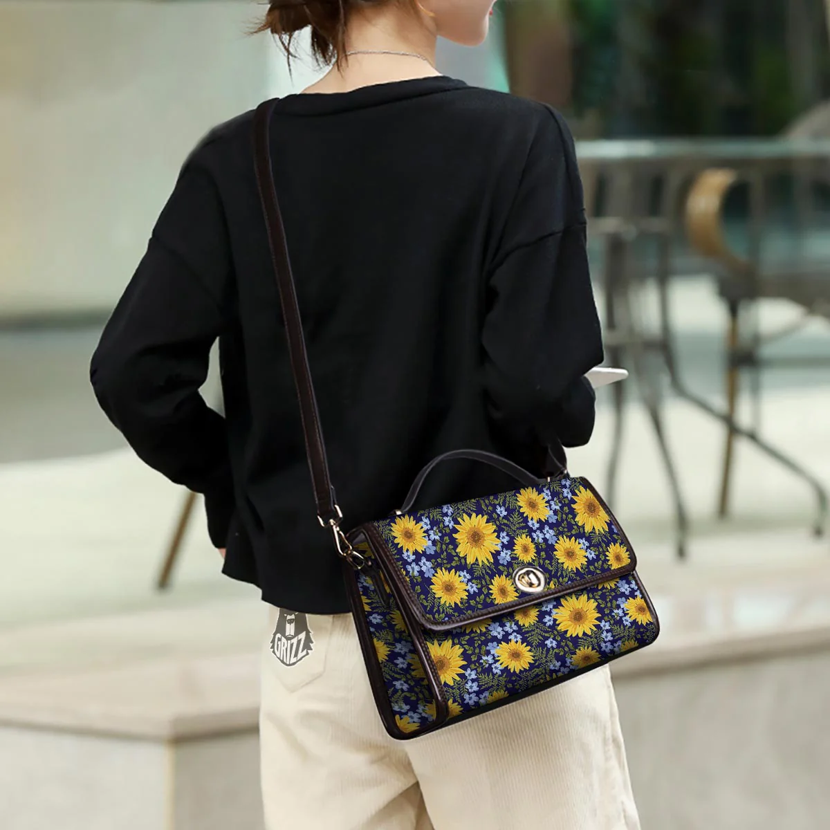 Pattern Sunflower Print Pattern Women's Satchel Bag - Image 3
