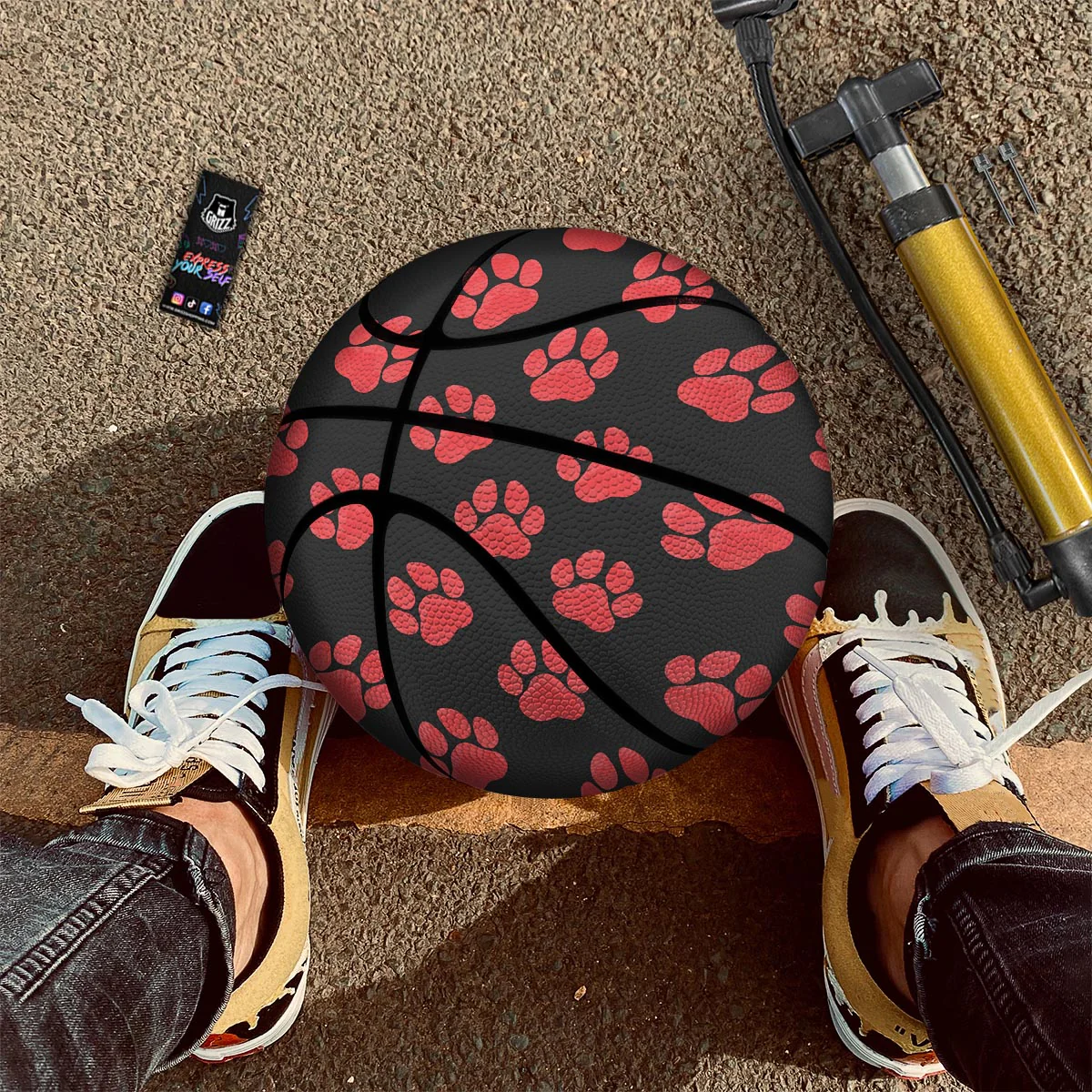 Paw Black And Red Print Pattern Basketball - Image 2