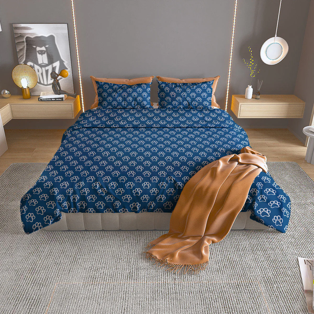 Paw Blue Animal Print Pattern Duvet Cover Bedding Set