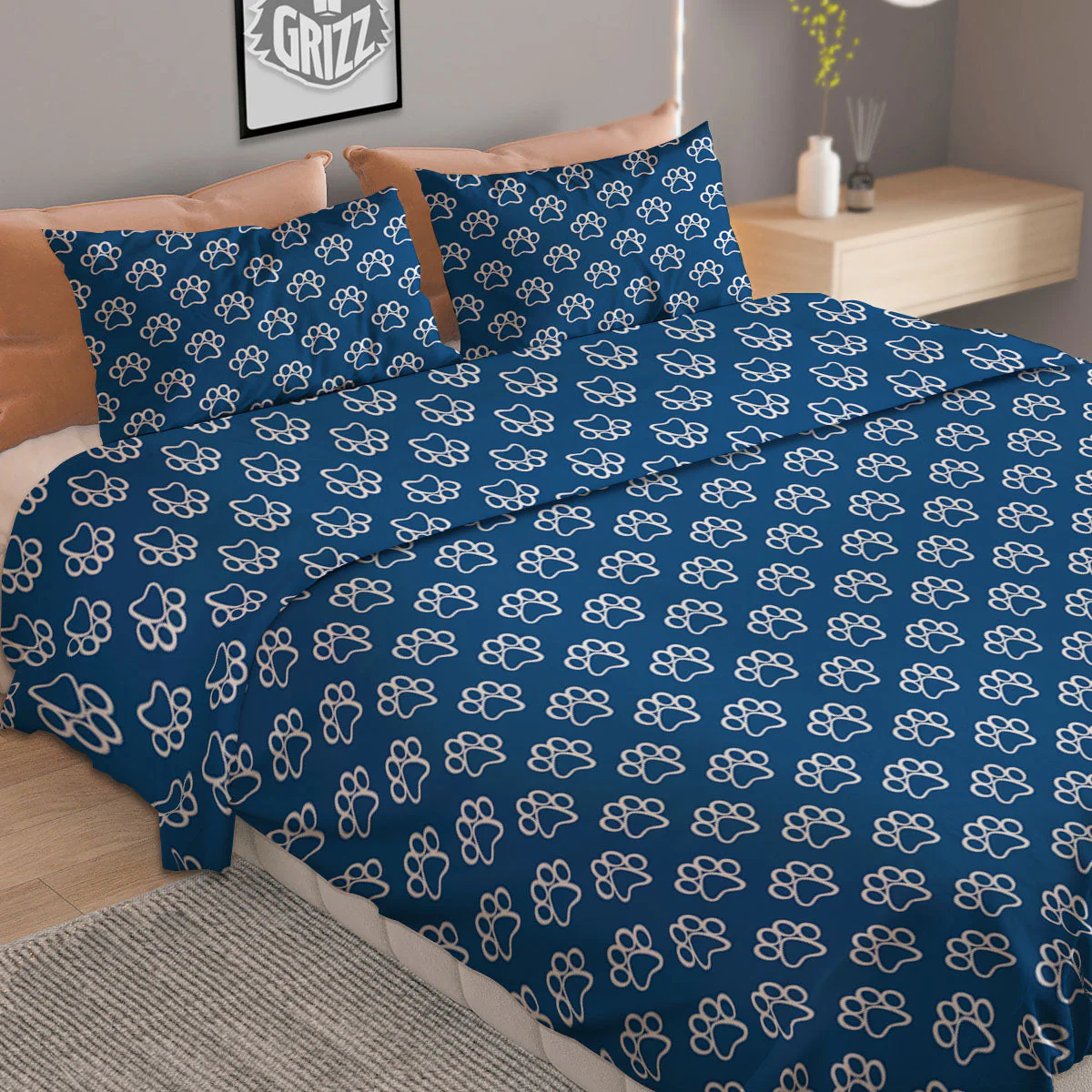Paw Blue Animal Print Pattern Duvet Cover Bedding Set - Image 2