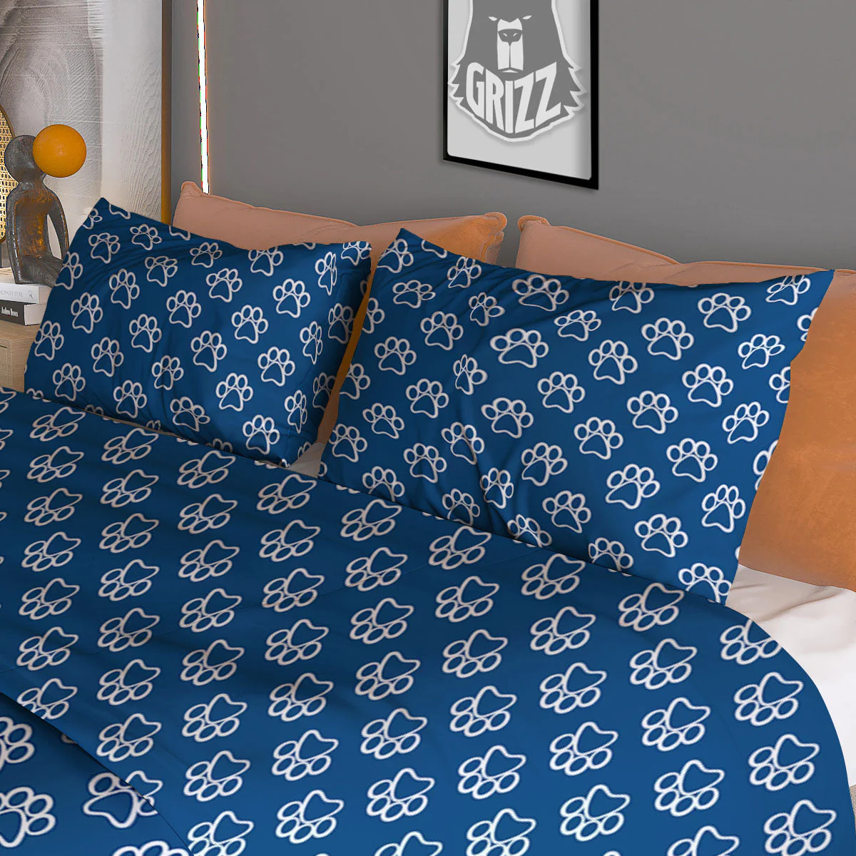Paw Blue Animal Print Pattern Duvet Cover Bedding Set - Image 3