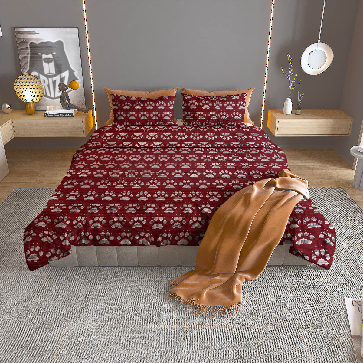 Paw Knitted Christmas Print Pattern Duvet Cover Bedding Set