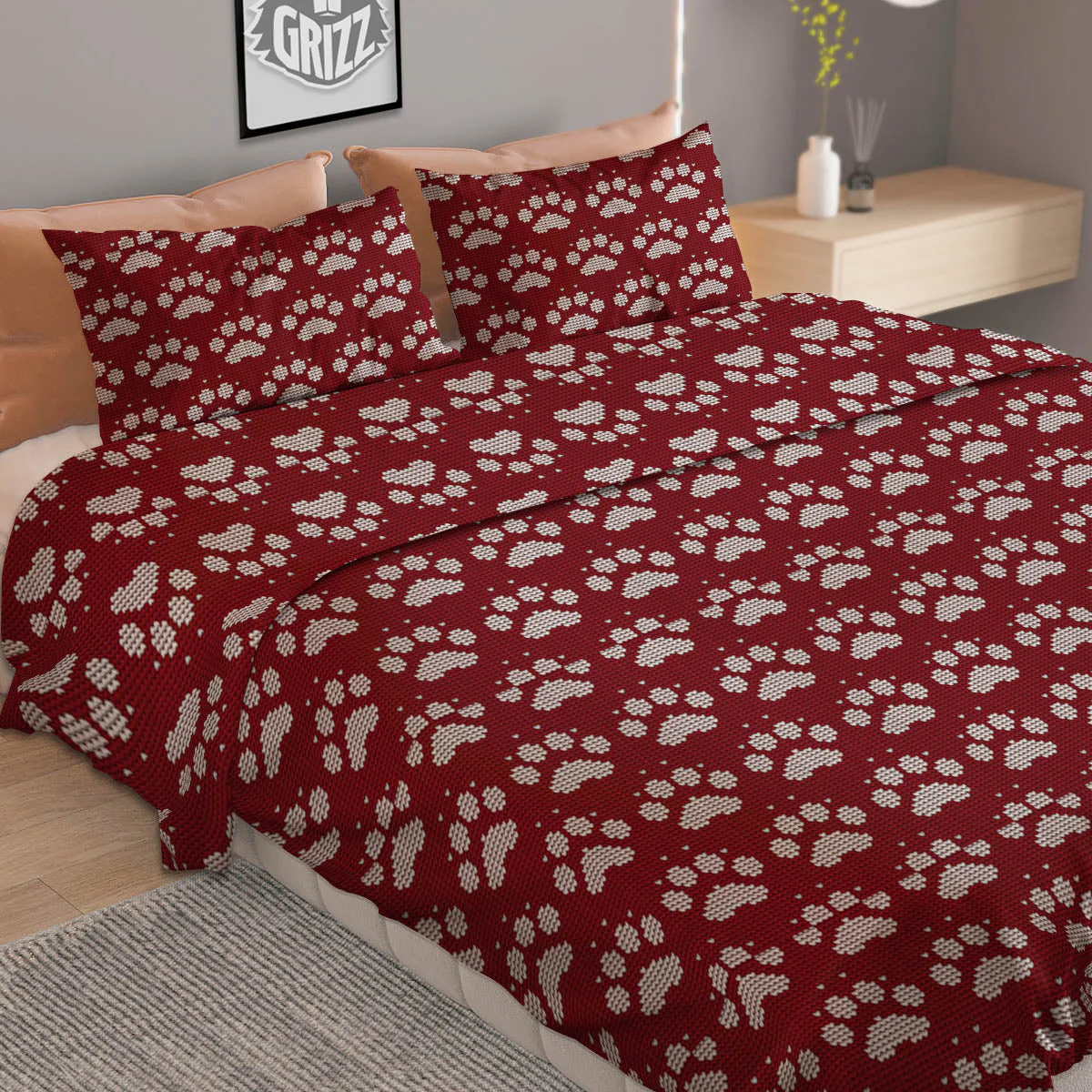 Paw Knitted Christmas Print Pattern Duvet Cover Bedding Set - Image 2