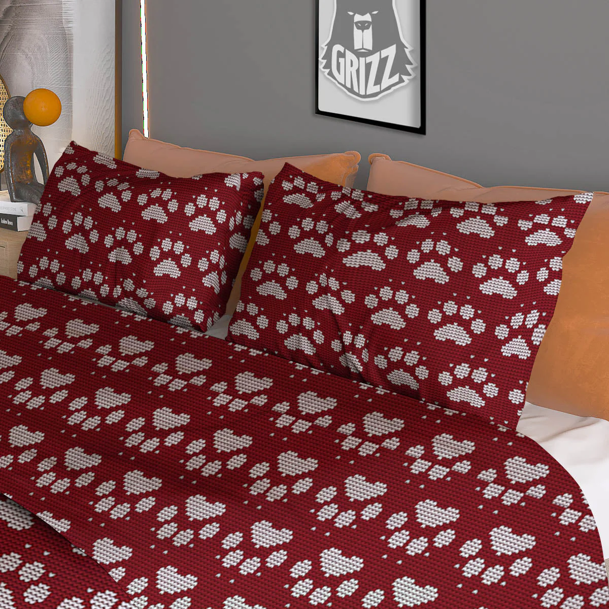 Paw Knitted Christmas Print Pattern Duvet Cover Bedding Set - Image 3