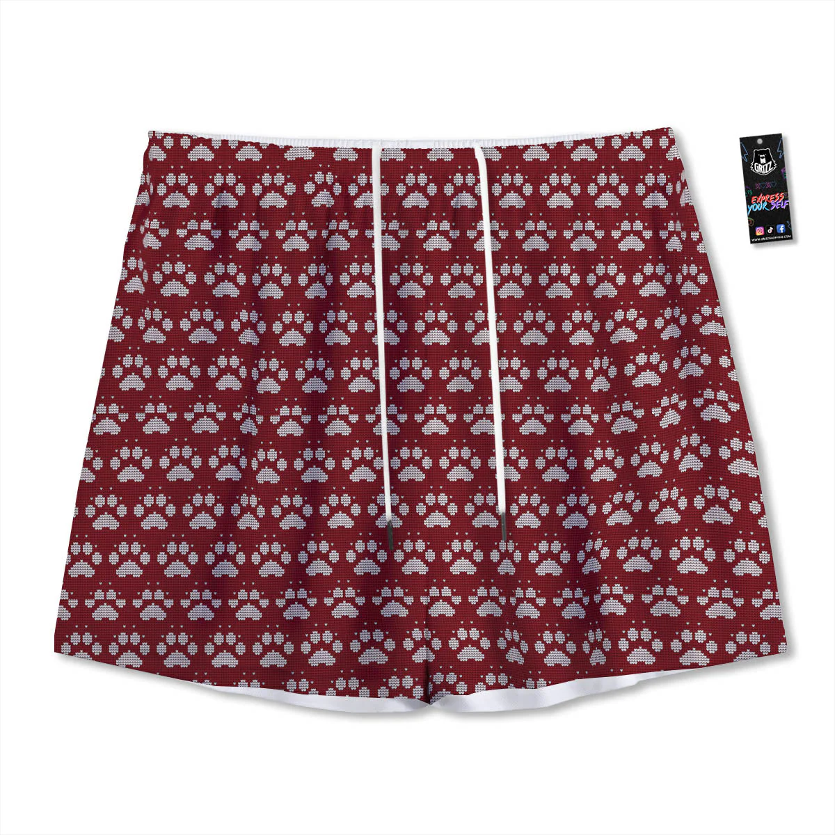 Paw Knitted Christmas Print Pattern Mesh Shorts
