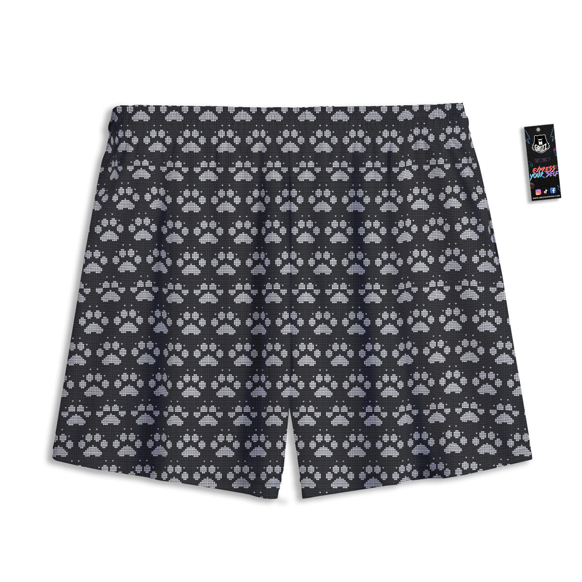 Paw Knitted White And Grey Print Pattern Mesh Shorts - Image 2