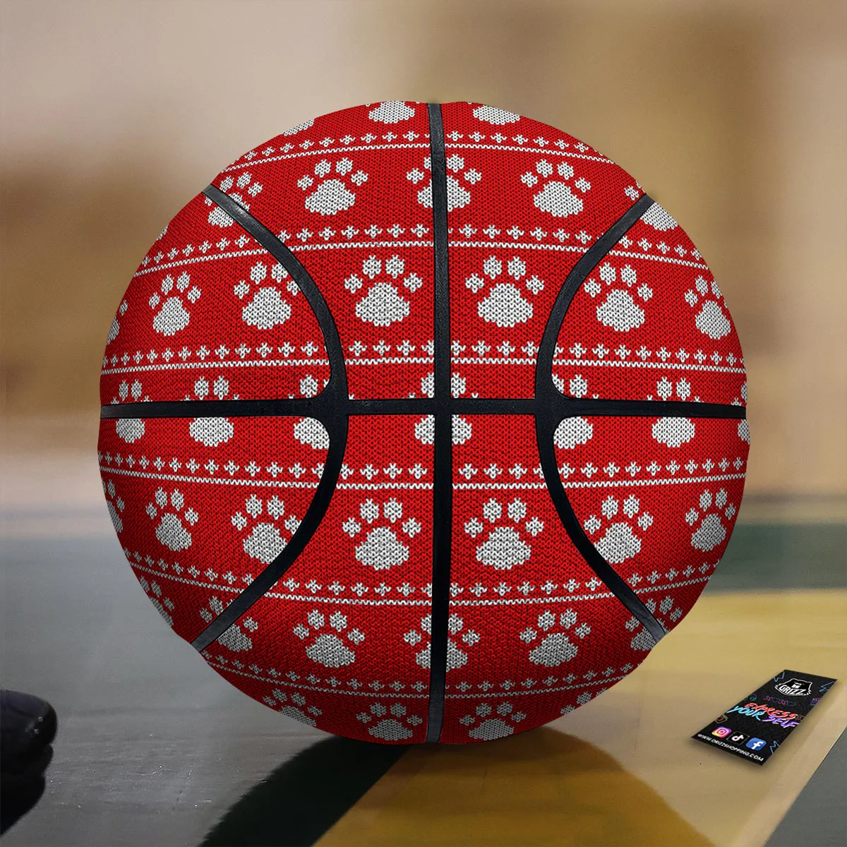 Paw Knitted White And Red Print Pattern Basketball