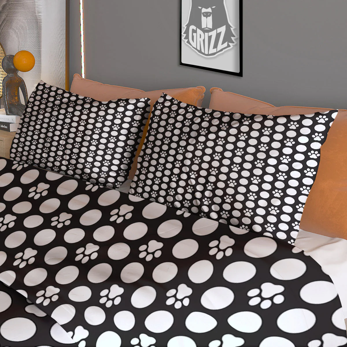 Paw Polka Dot White And Black And Print Duvet Cover Bedding Set - Image 3