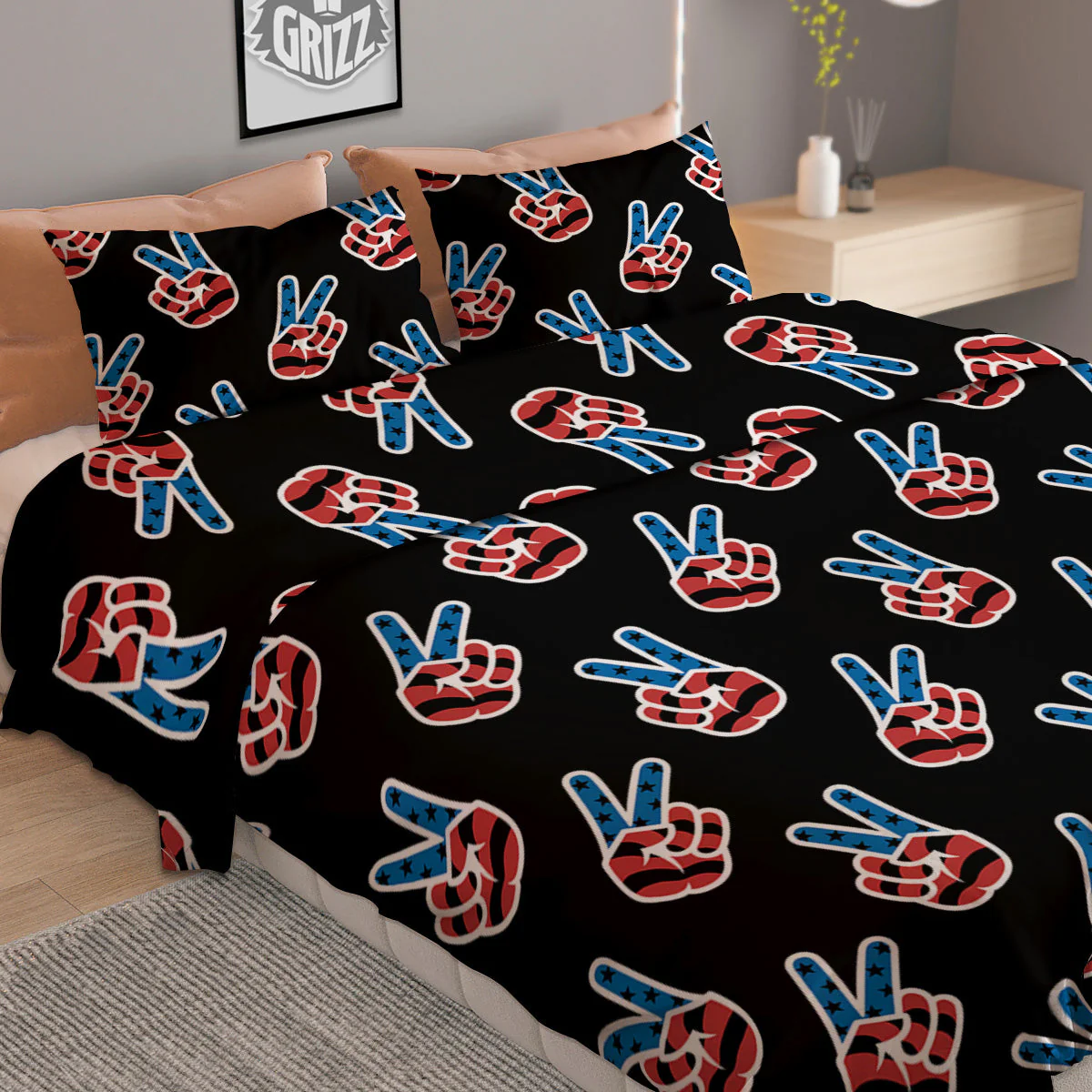 Peace Sign American Patriotic Print Pattern Duvet Cover Bedding Set - Image 2