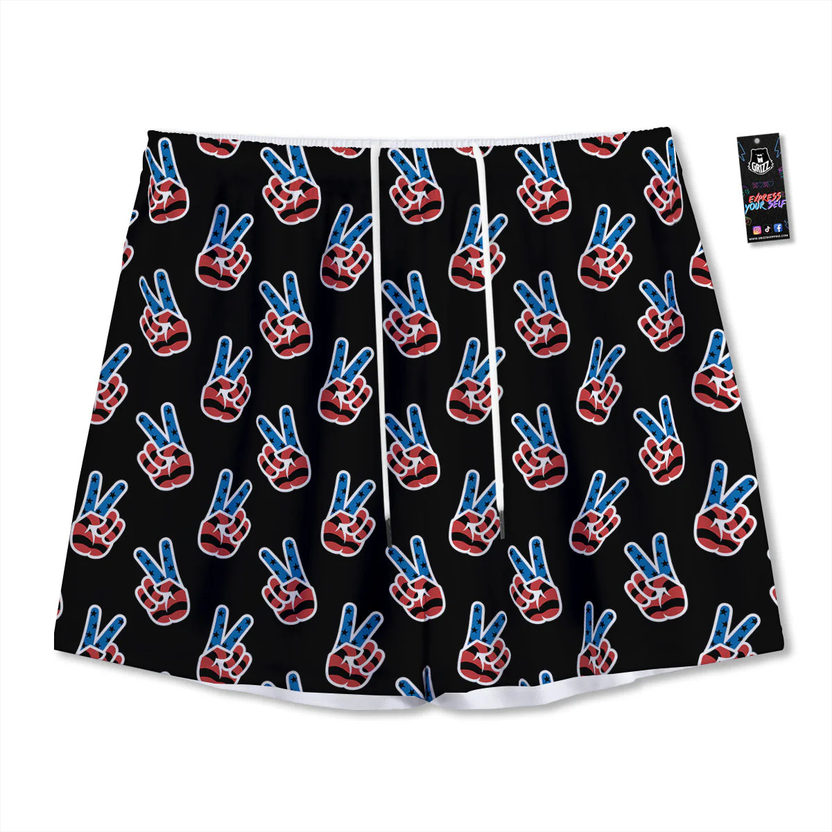 Peace Sign American Patriotic Print Pattern Mesh Shorts