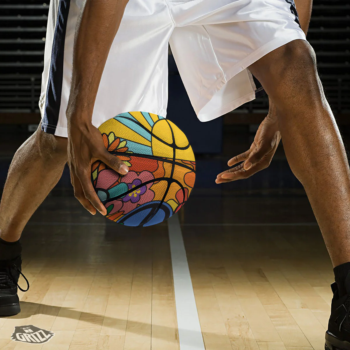 Peace Sign Hippie Flower Print Basketball - Image 3