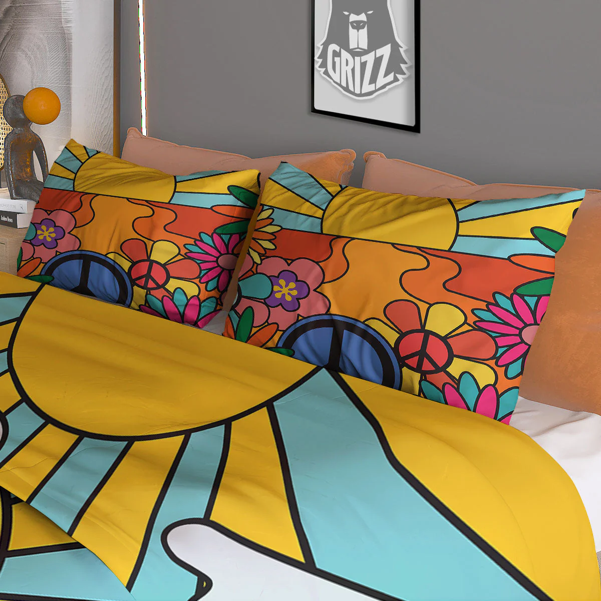 Peace Sign Hippie Flower Print Duvet Cover Bedding Set - Image 3