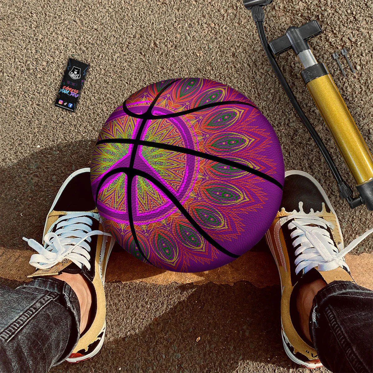 Peace Sign Psychedelic Hippie Print Basketball - Image 2