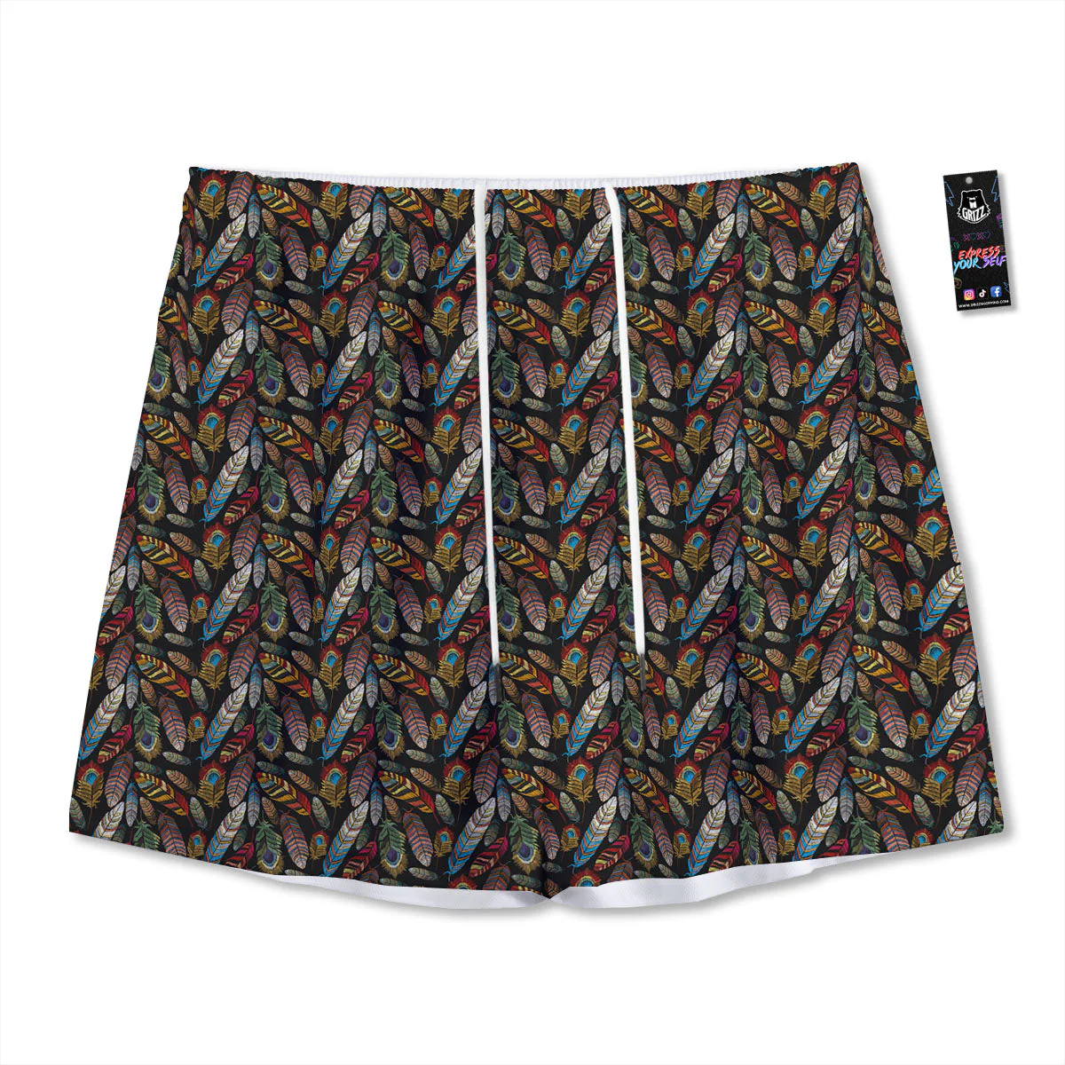 Peacock Embroidery Print Pattern Mesh Shorts