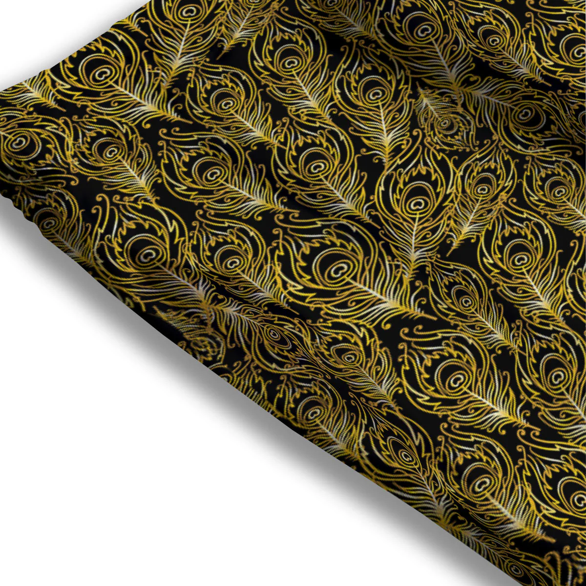 Peacock Feather Gold And Black Print Mesh Shorts - Image 3