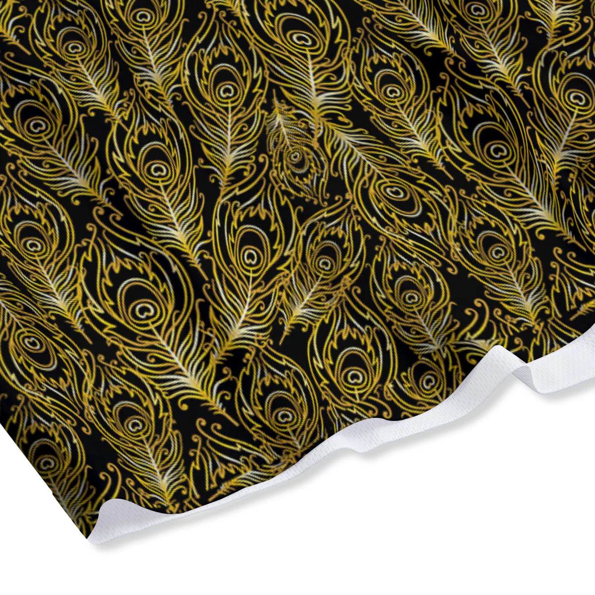 Peacock Feather Gold And Black Print Mesh Shorts - Image 4