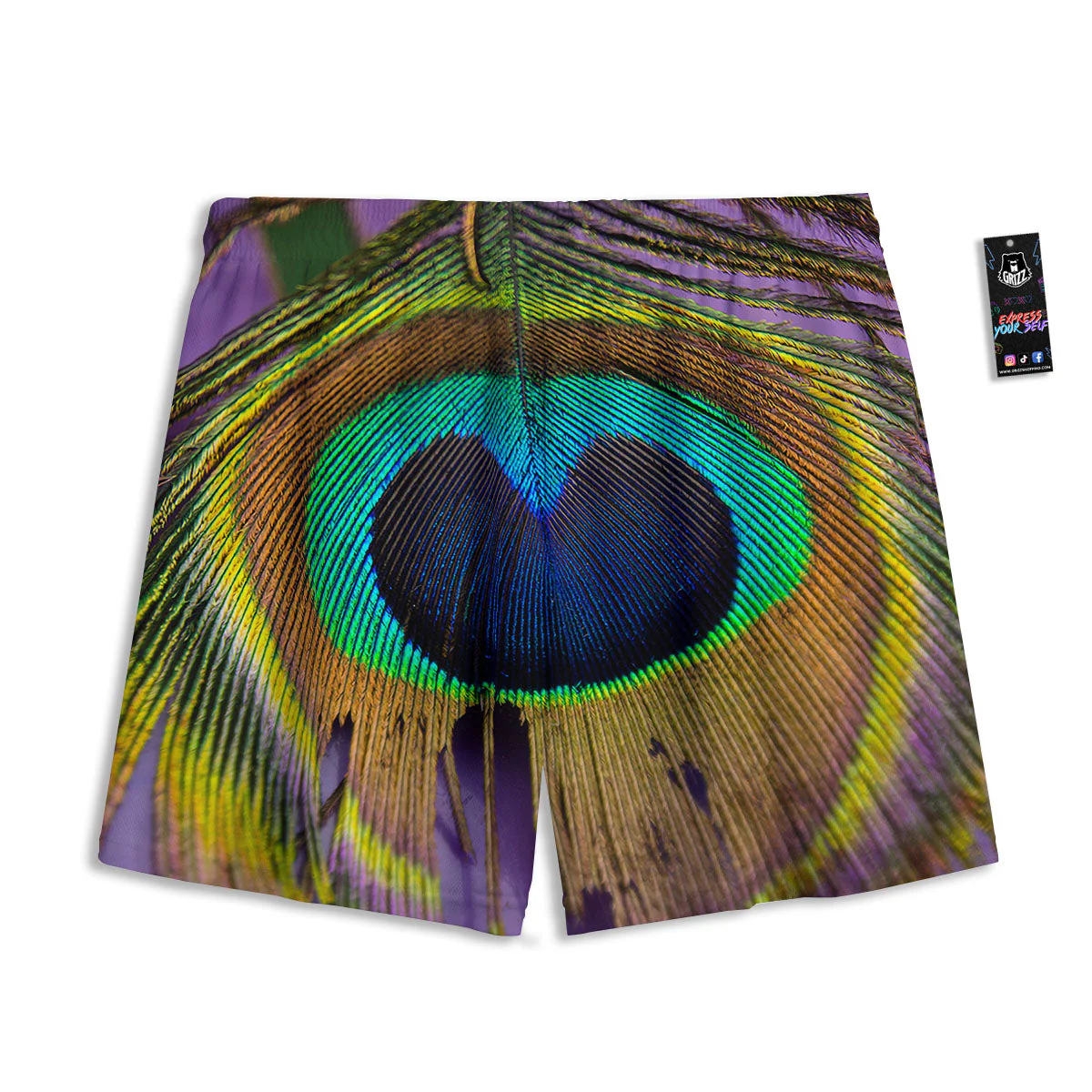 Peacock Feather Purple Bohemian Print Mesh Shorts - Image 2