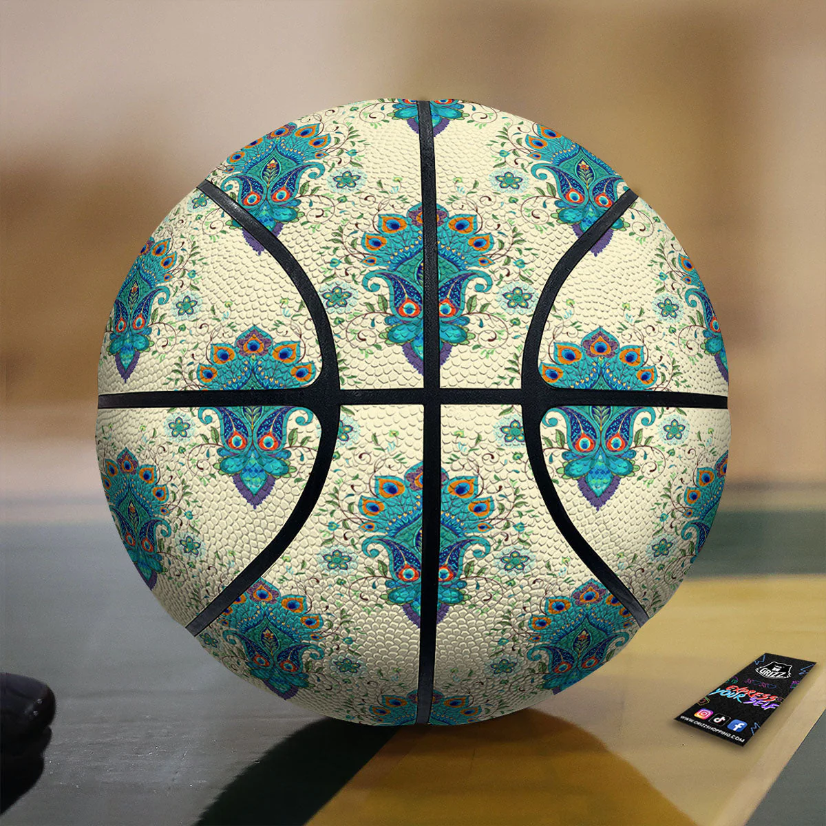 Peacock Feather Vintage Print Pattern Basketball