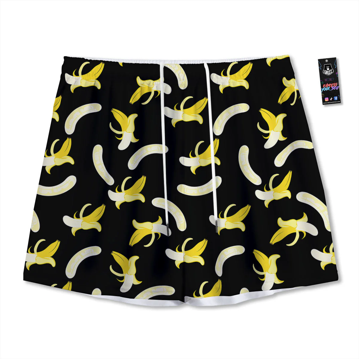 Peeled  Banana Print Pattern Mesh Shorts
