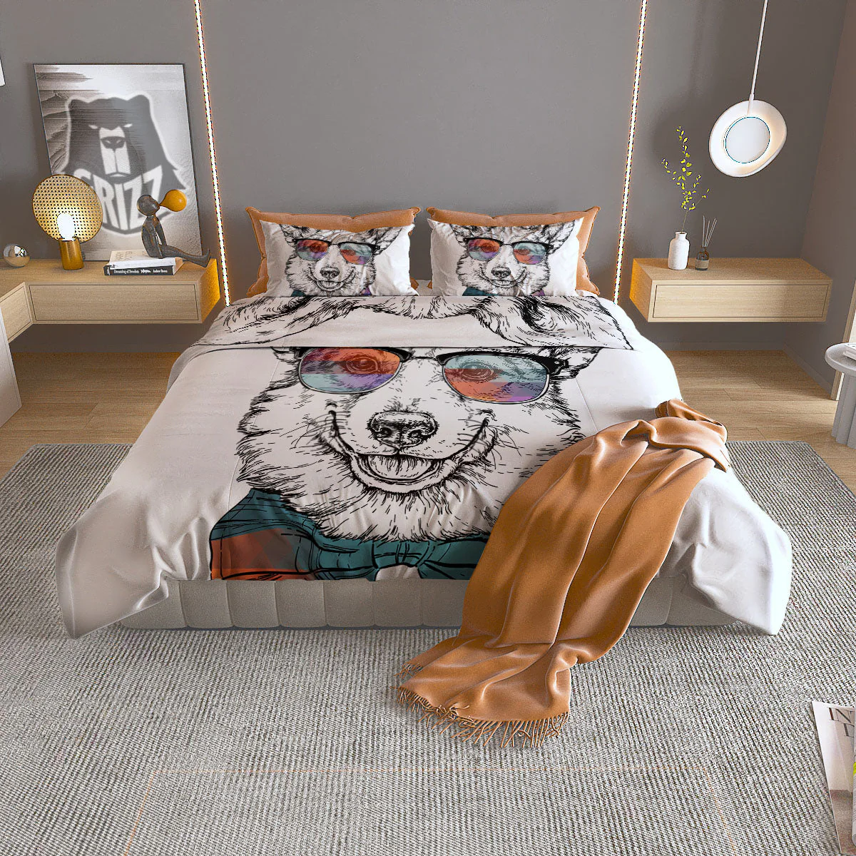 Pembroke Welsh Corgi Hipster Print Duvet Cover Bedding Set