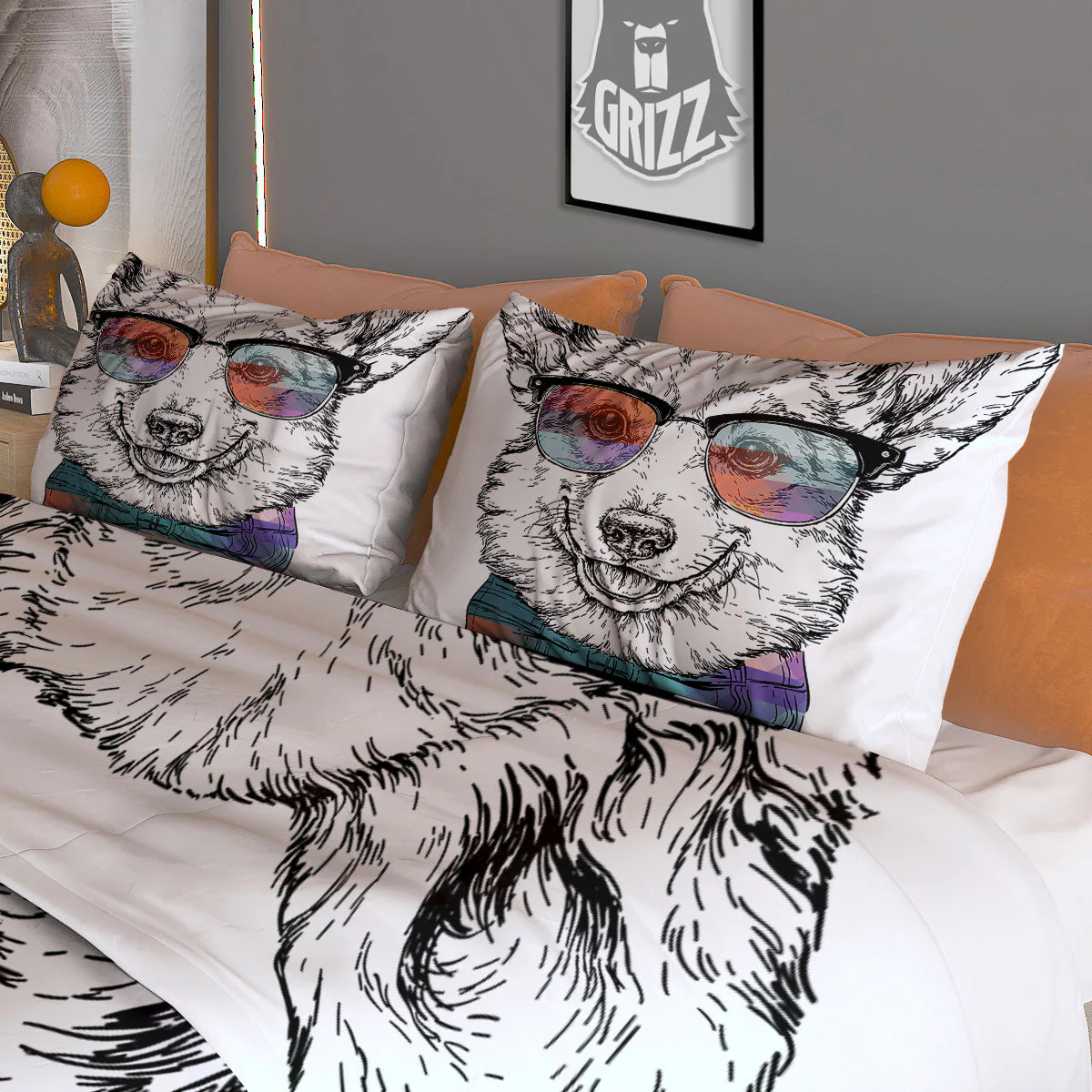 Pembroke Welsh Corgi Hipster Print Duvet Cover Bedding Set - Image 3
