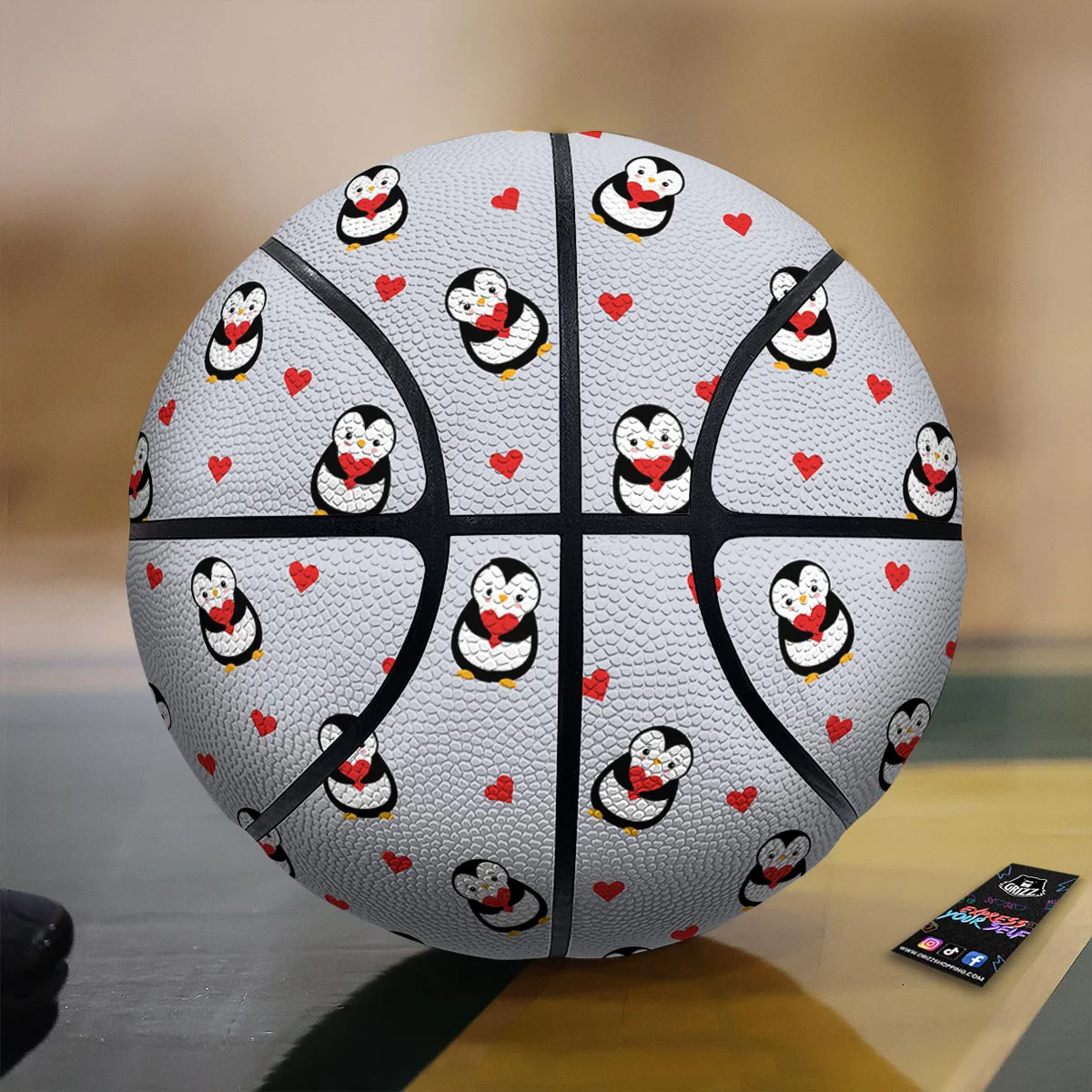 Penguin And Red Heart Print Pattern Basketball