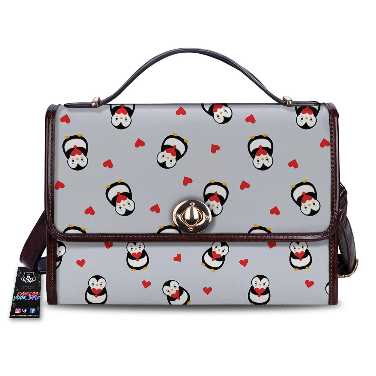 Penguin And Red Heart Print Pattern Women's Satchel Bag