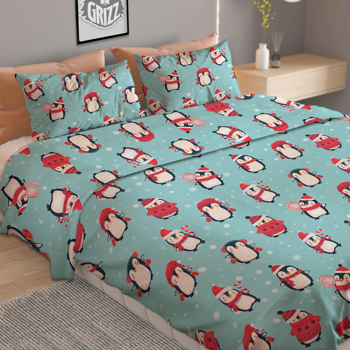 Penguin Cute Snowy Print Pattern Duvet Cover Bedding Set - Image 2