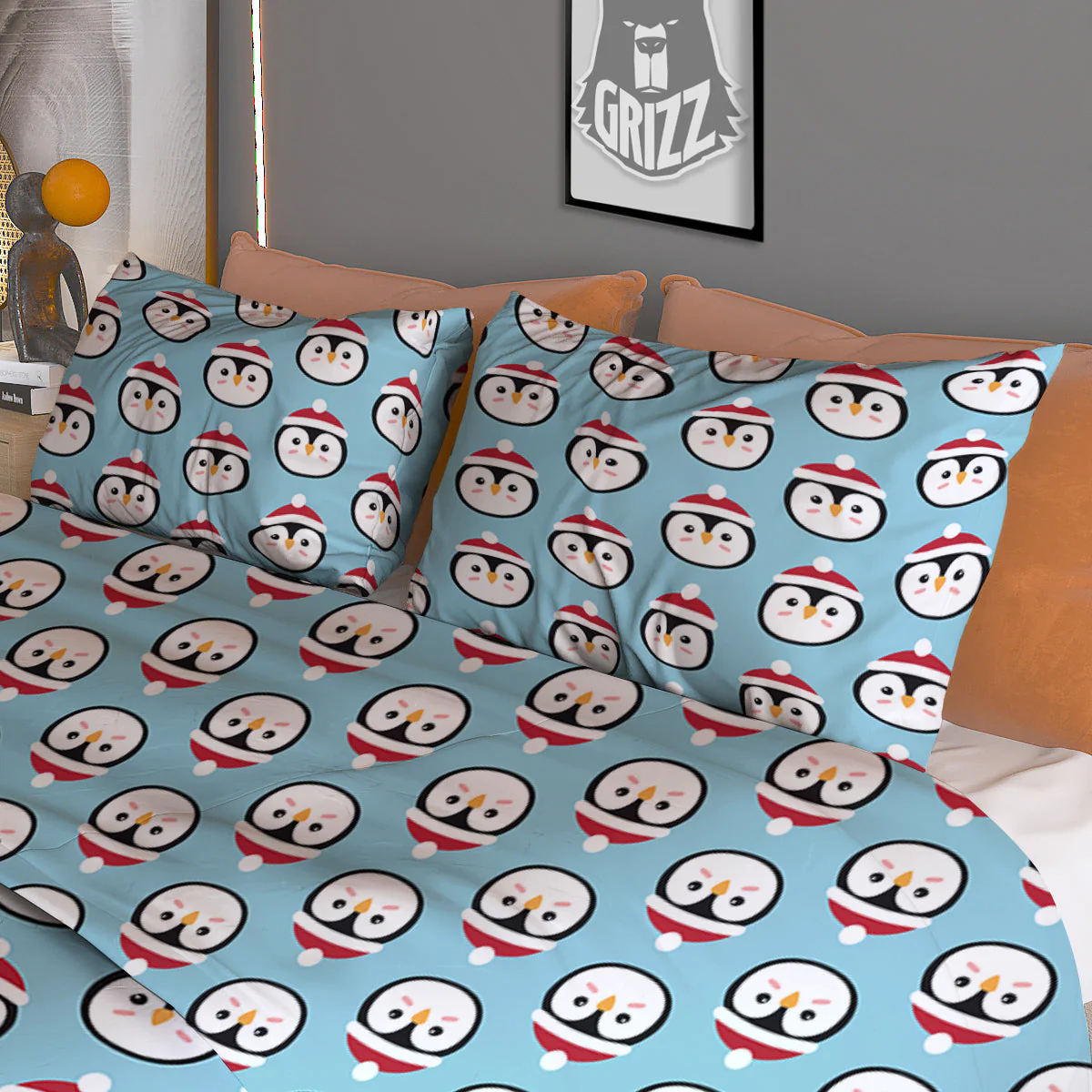 Penguin Face Cute Print Pattern Duvet Cover Bedding Set - Image 3
