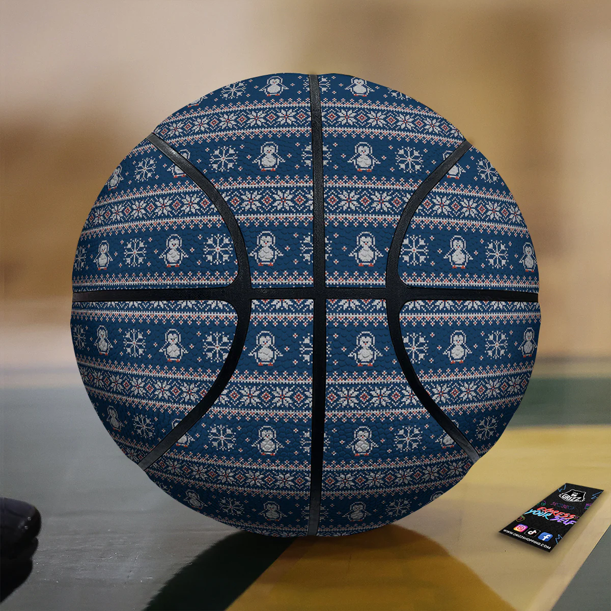 Penguin Knitted Christmas Print Basketball
