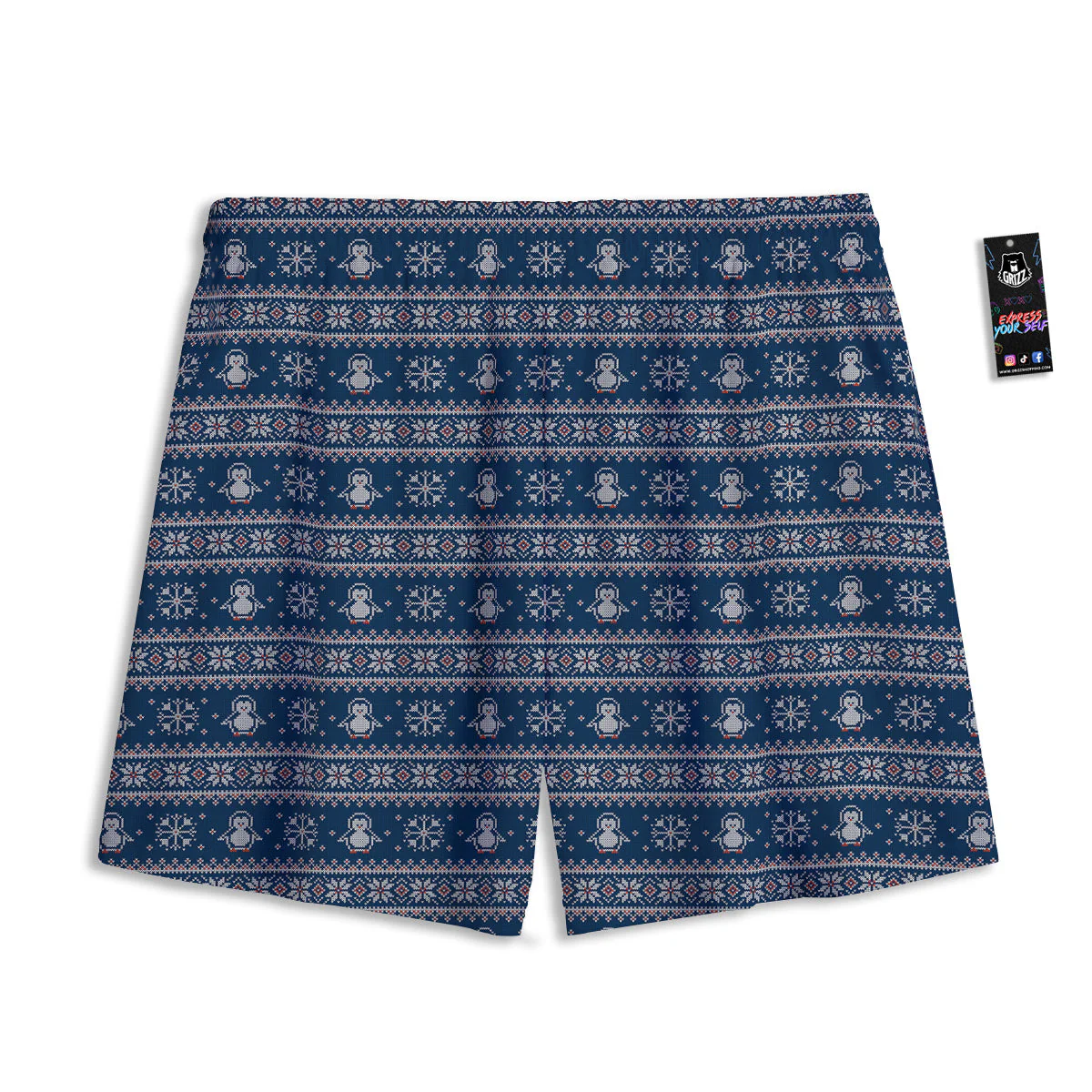 Penguin Knitted Christmas Print Mesh Shorts - Image 2